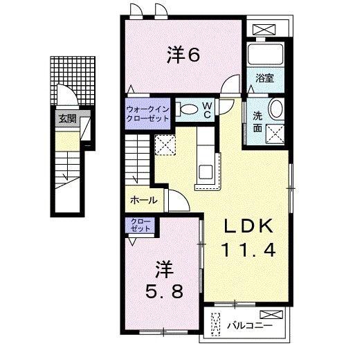 ミオリィI(2LDK/2階)の間取り写真