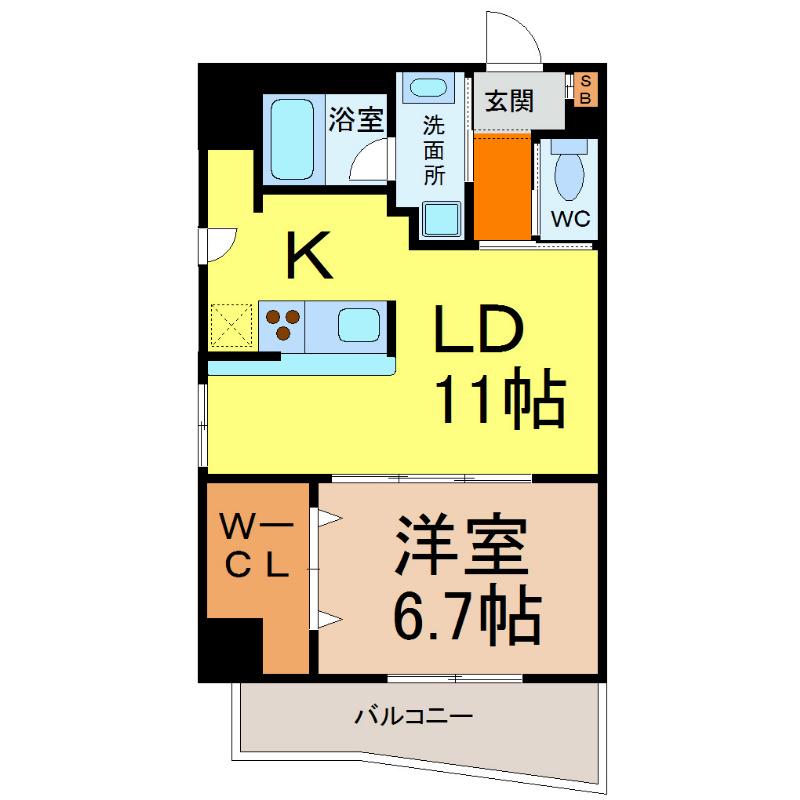 フローラル今池(1LDK/4階)の間取り写真