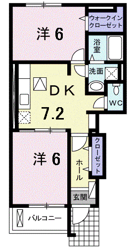 プラージュ(2DK/1階)の間取り写真