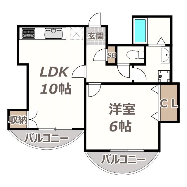 シャトー長居(1LDK/7階)の間取り写真