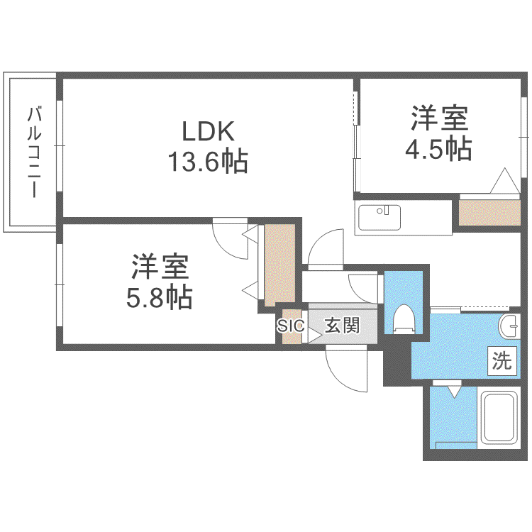 ブランシャールCNひばりが丘(2LDK/2階)の間取り写真