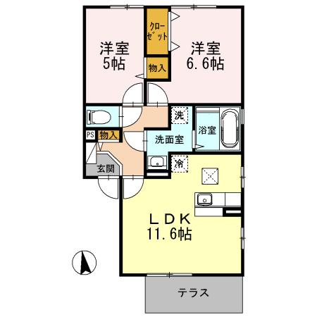 WIT小田原(2LDK/1階)の間取り写真