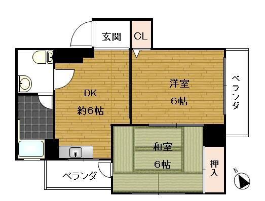 田園キャッスル横浜西口(2DK/6階)の間取り写真