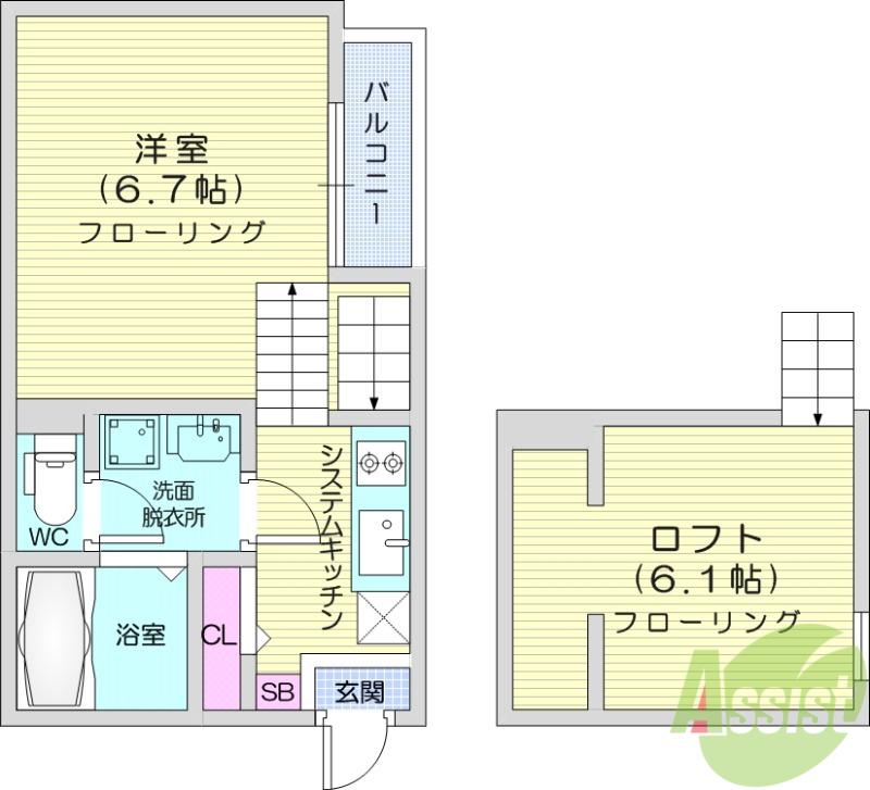 WOOD HOUSE殻町(ワンルーム/1階)の間取り写真