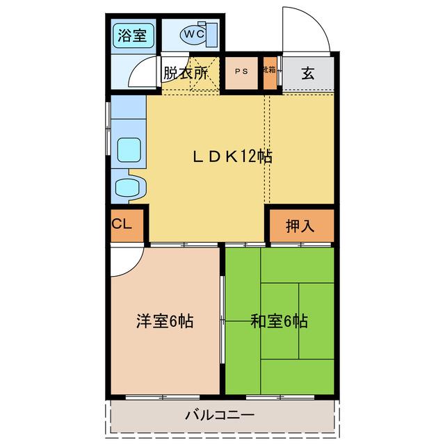 コーポ脇谷(2LDK/3階)の間取り写真
