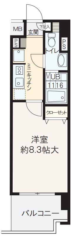 ビバーチェ鷺洲(1K/6階)の間取り写真