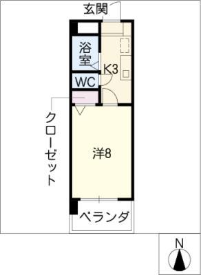 ローズコート原(1K/6階)の間取り写真