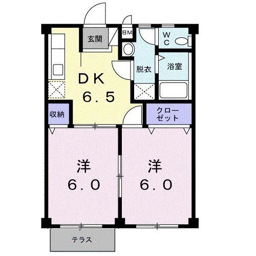 フラワーハイツ一条(2DK/1階)の間取り写真