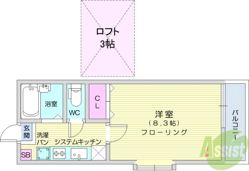 プリンスコート弥生町A(1K/1階)の間取り写真