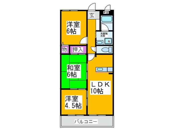 ツインコートアサオB(3LDK/3階)の間取り写真