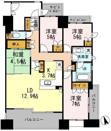 カスタリア上町台(4LDK/12階)の間取り写真