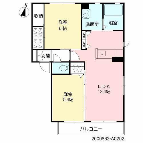 SHAMAISON LOTUS A棟(2LDK/2階)の間取り写真