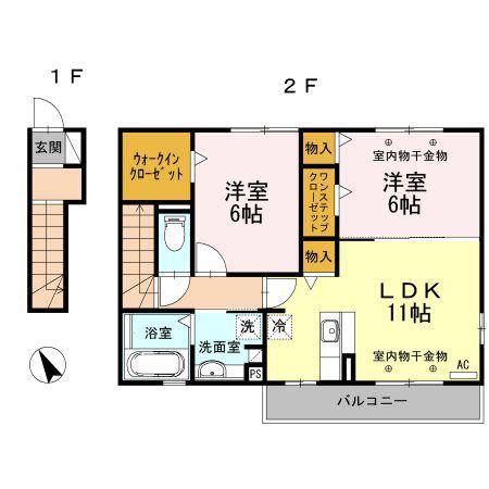 グランドソレイユ(2LDK/2階)の間取り写真