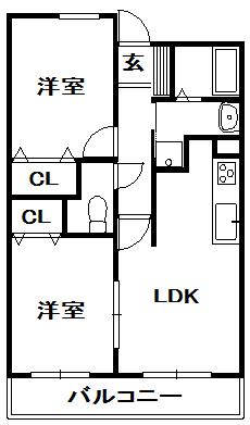 サウスヒルズ(2LDK/3階)の間取り写真