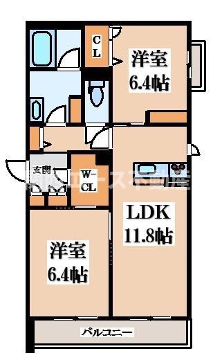 シャーメゾンアグレアーブル(2LDK/3階)の間取り写真