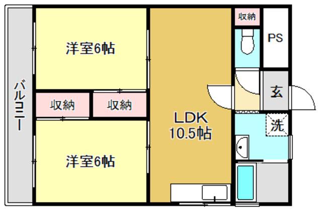 コーポ山崎(2LDK/5階)の間取り写真