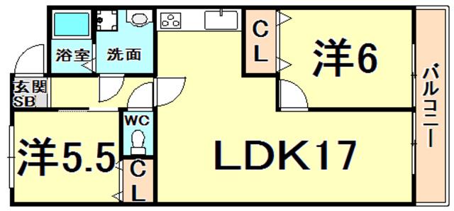 アルモニーナカモト1(2LDK/3階)の間取り写真