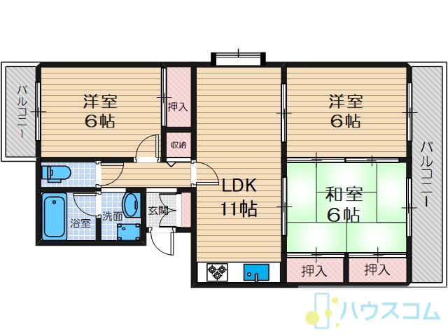 フォルク北千里D棟(3LDK/3階)の間取り写真
