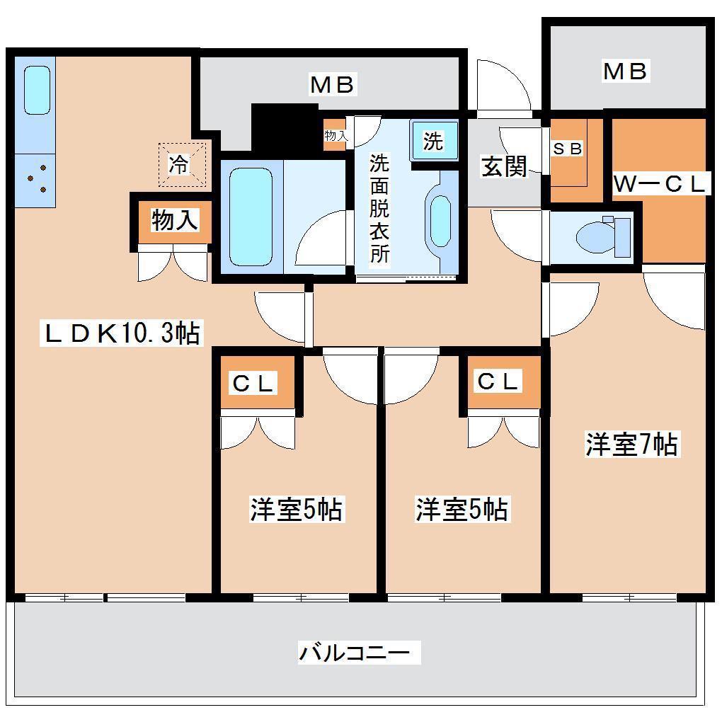 パークハウス仙台五橋タワー(3LDK/12階)の間取り写真