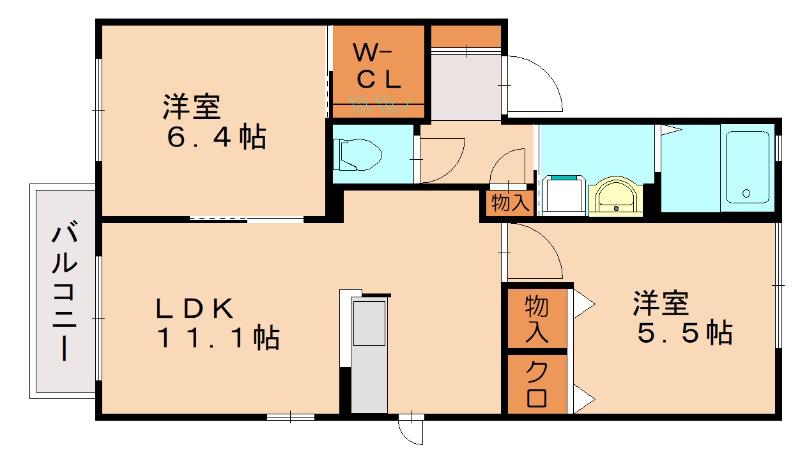 バルドチェン篠栗B(2LDK/1階)の間取り写真