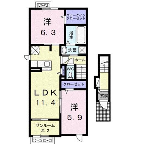 ネオプレイスA・B(2LDK/2階)の間取り写真
