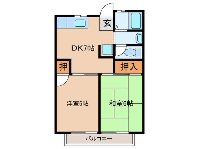 サニーハイツI(2DK/2階)の間取り写真