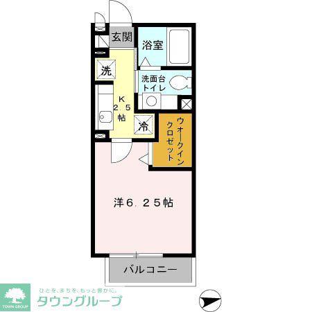 グランモア柳川AB B(1K/2階)の間取り写真