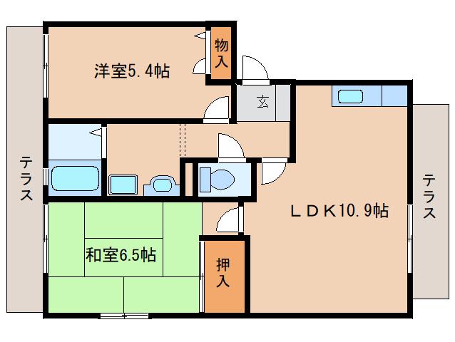 ディアス有里(2LDK/2階)の間取り写真