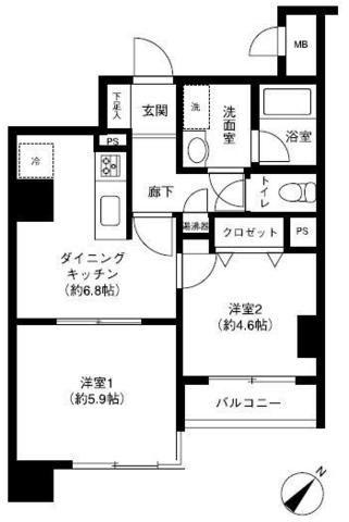 SKレジデンス(2DK/5階)の間取り写真