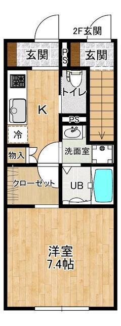 RAINBOW MIRAI B棟(1K/1階)の間取り写真