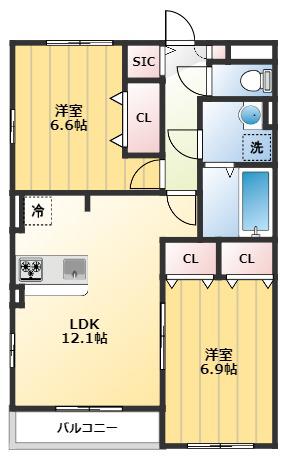 アムール サンドエルI(2LDK/2階)の間取り写真