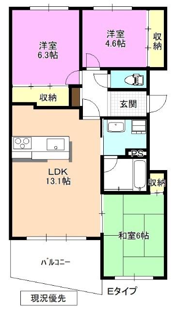 メイデンヘアー・A(3LDK/1階)の間取り写真