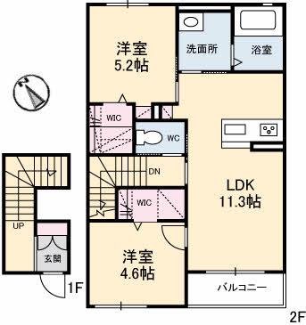 ディアー・フォークス(2LDK/2階)の間取り写真
