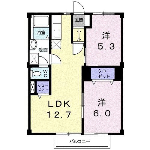 アルカディア新開(2LDK/1階)の間取り写真