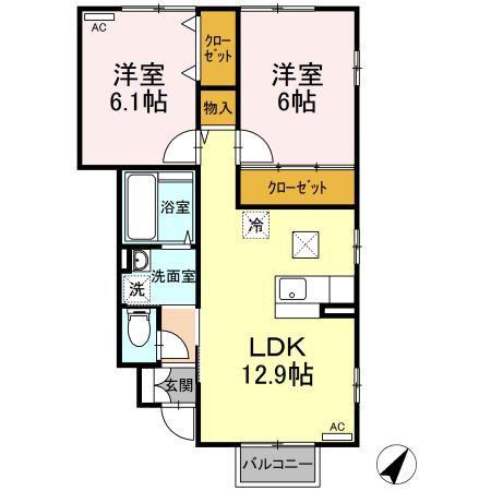 コンフォートヴィラ3(2LDK/1階)の間取り写真