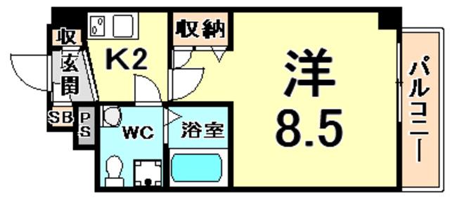 セレニテ甲子園I(1K/7階)の間取り写真