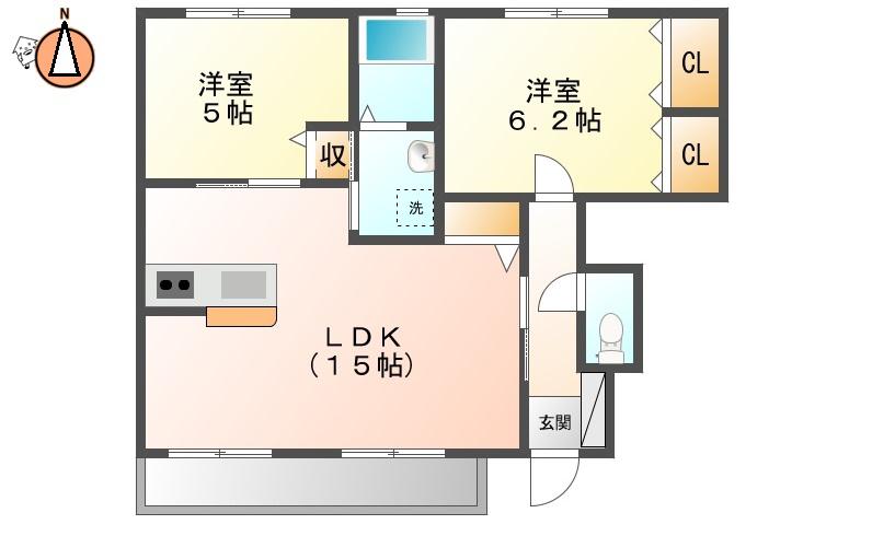 クラヴィエ北田宮(2LDK/1階)の間取り写真