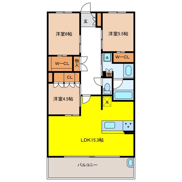 サンメゾン岐阜長良エルド(3LDK/2階)の間取り写真