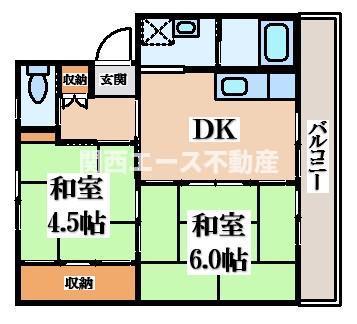 ビレッジハウス外町(2DK/3階)の間取り写真