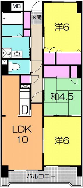 コンフォート木田(3LDK/2階)の間取り写真