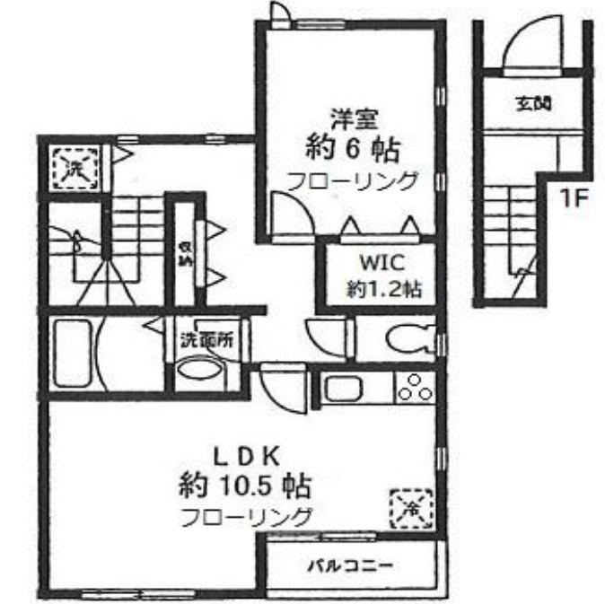 パーシモンコート(1LDK/2階)の間取り写真