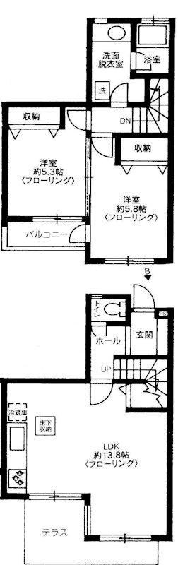 グリーンガーデン成城(2LDK/1階)の間取り写真