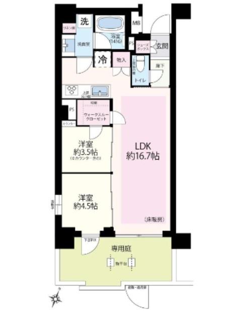 レ・ジェイドシティ橋本 I(2LDK/1階)の間取り写真