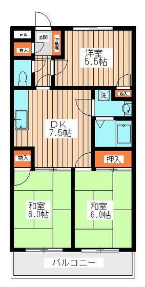 ペルレシュロスPARTIA棟(3DK/2階)の間取り写真