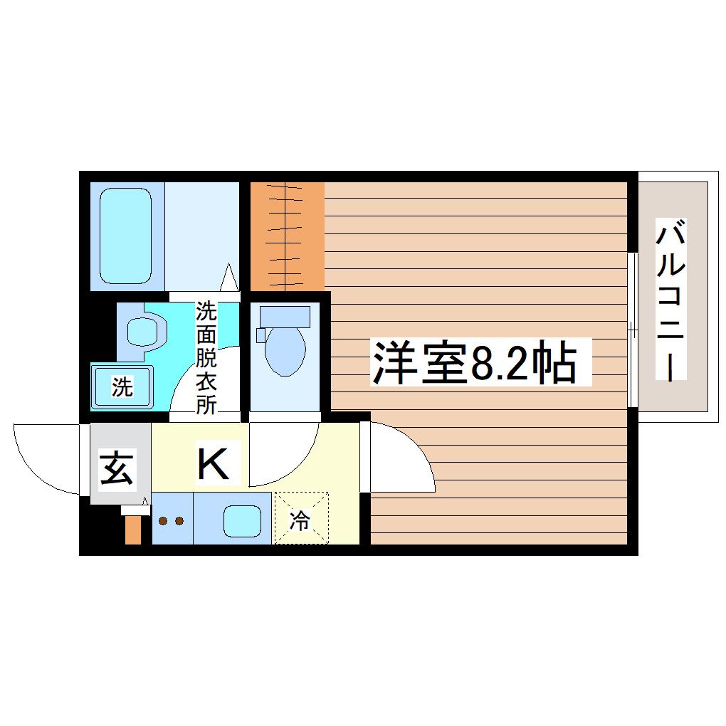 キャピタル富沢西(1K/2階)の間取り写真
