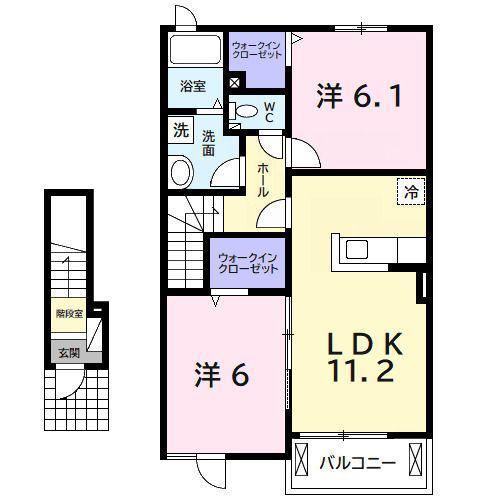 カーサ デラ ルーチェ I(2LDK/2階)の間取り写真