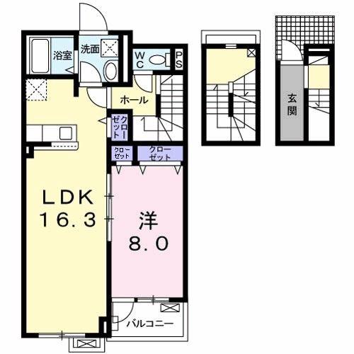 ピラーズ 石田(1LDK/3階)の間取り写真