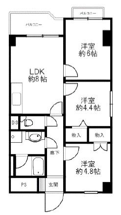 四ツ橋セントラルハイツ(3LDK/5階)の間取り写真