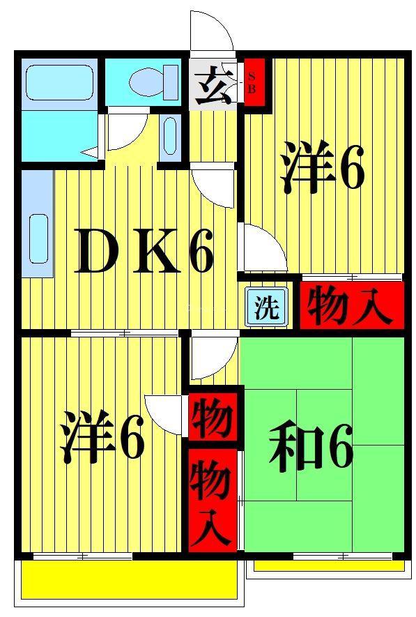 サンライズドールA(3DK/2階)の間取り写真