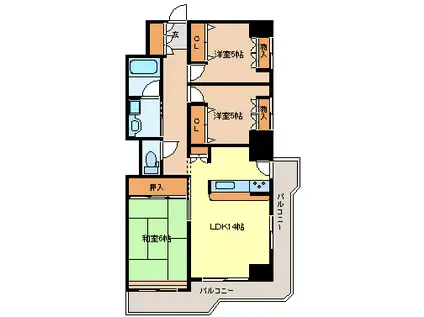 シャングリラ花京院(3LDK/3階)の間取り写真